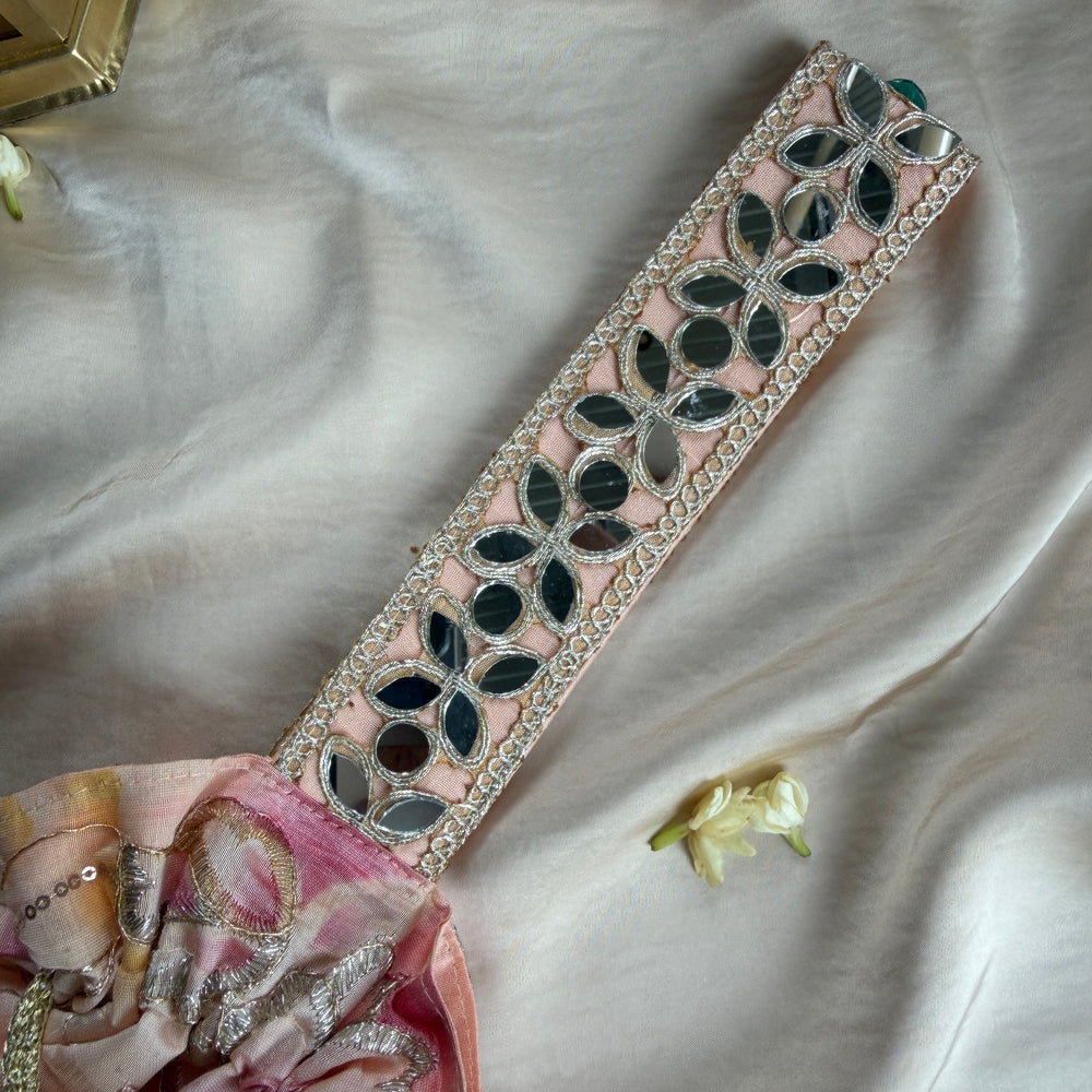 Peach Floral Mirror Work Strap Potli
