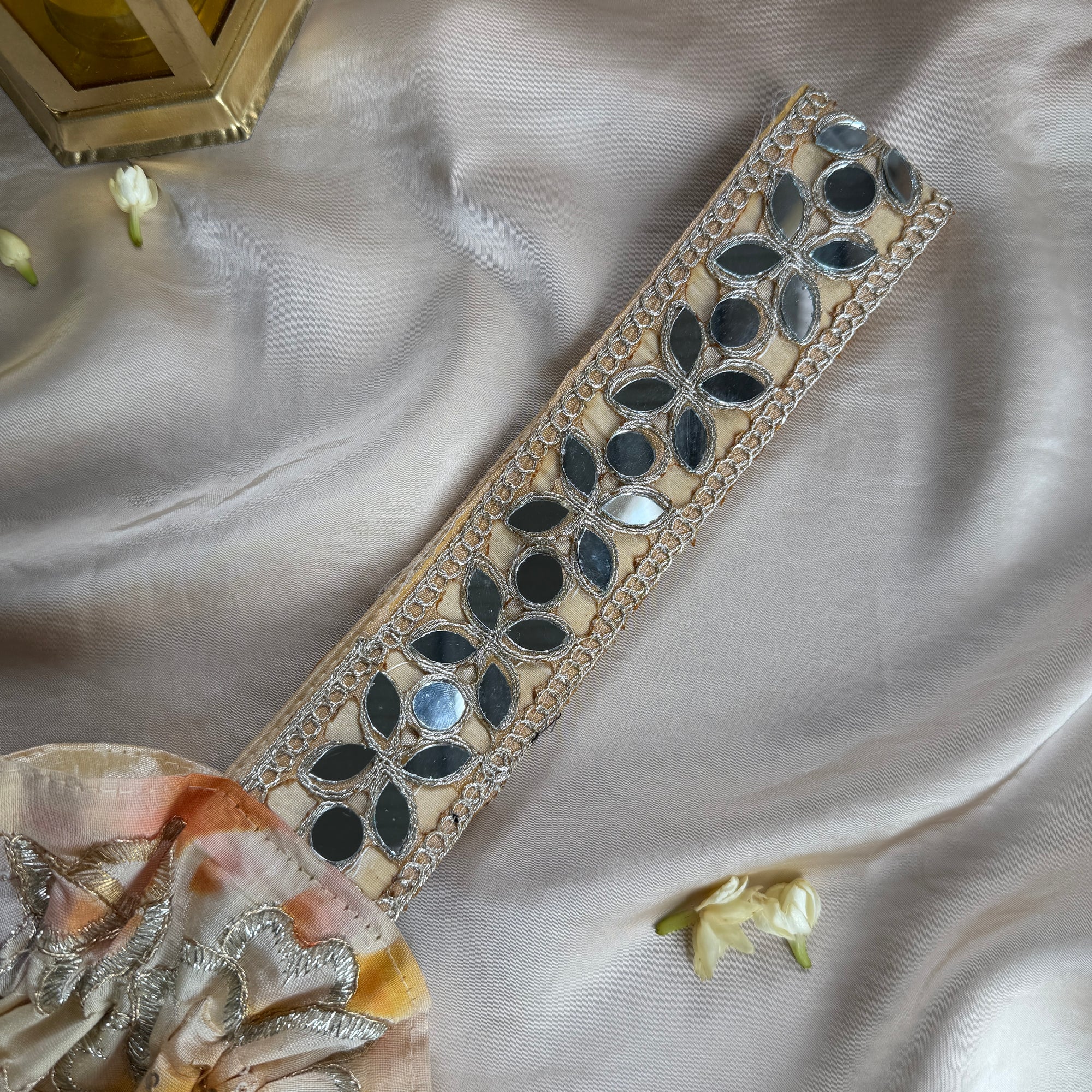 Off-White Floral Mirror Work Strap Potli