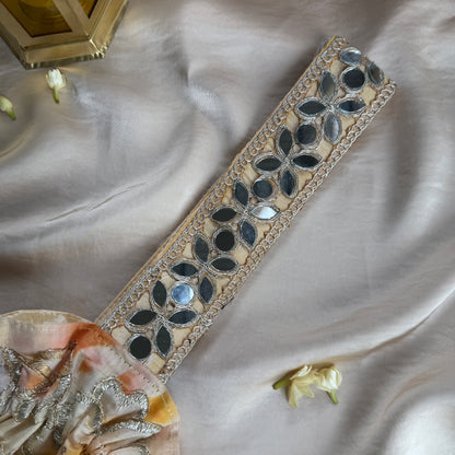Off-White Floral Mirror Work Strap Potli