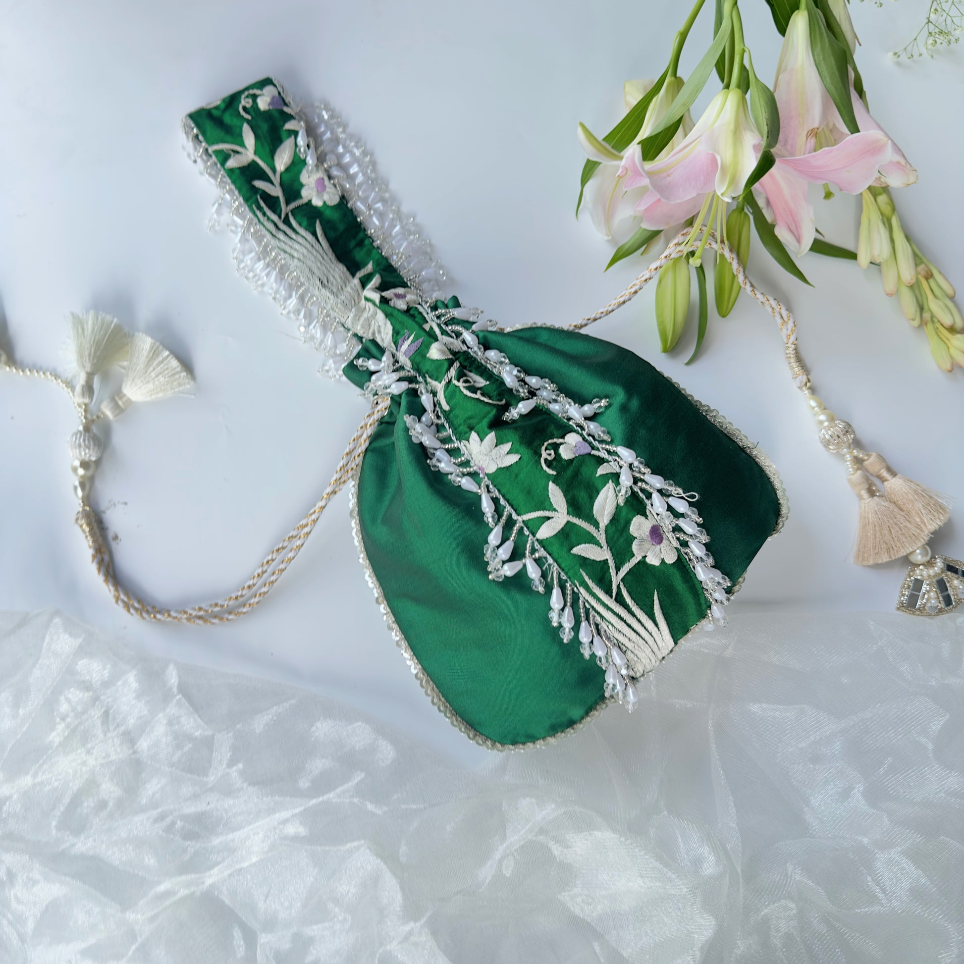 Parizaad Green Potli with Strap