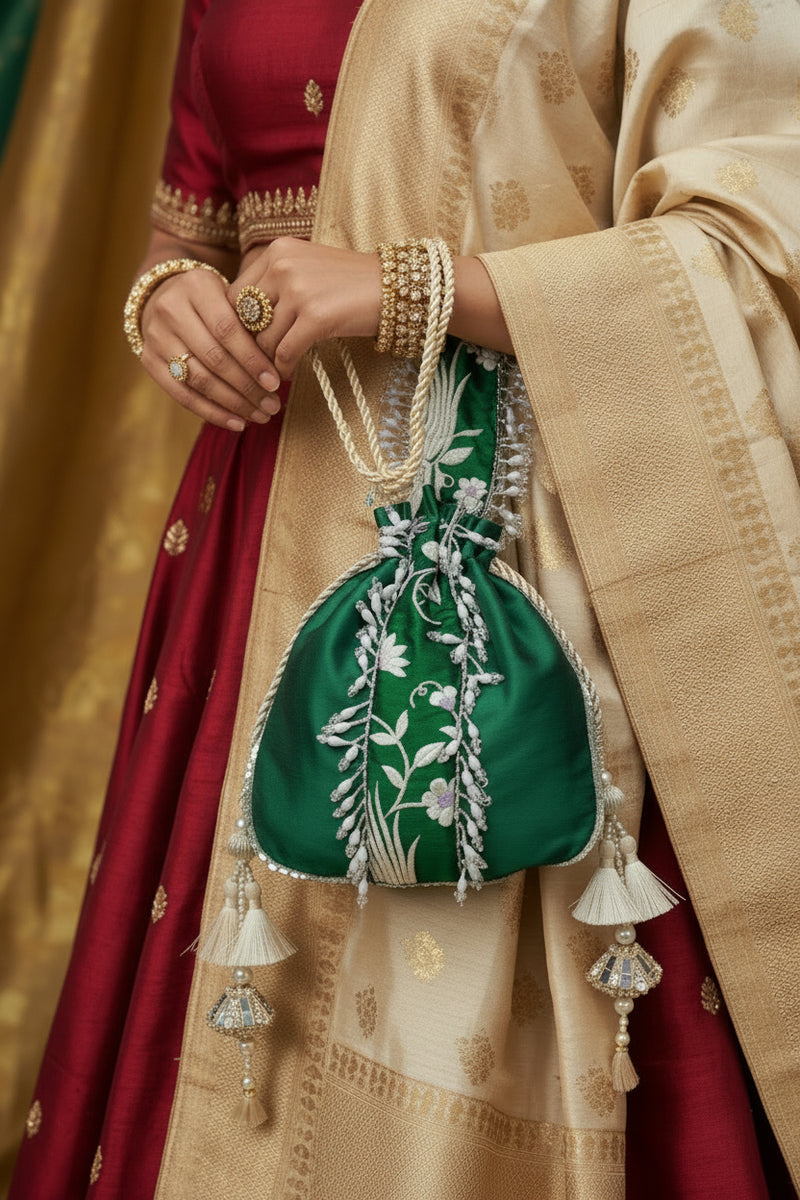 Parizaad Green Potli with Strap