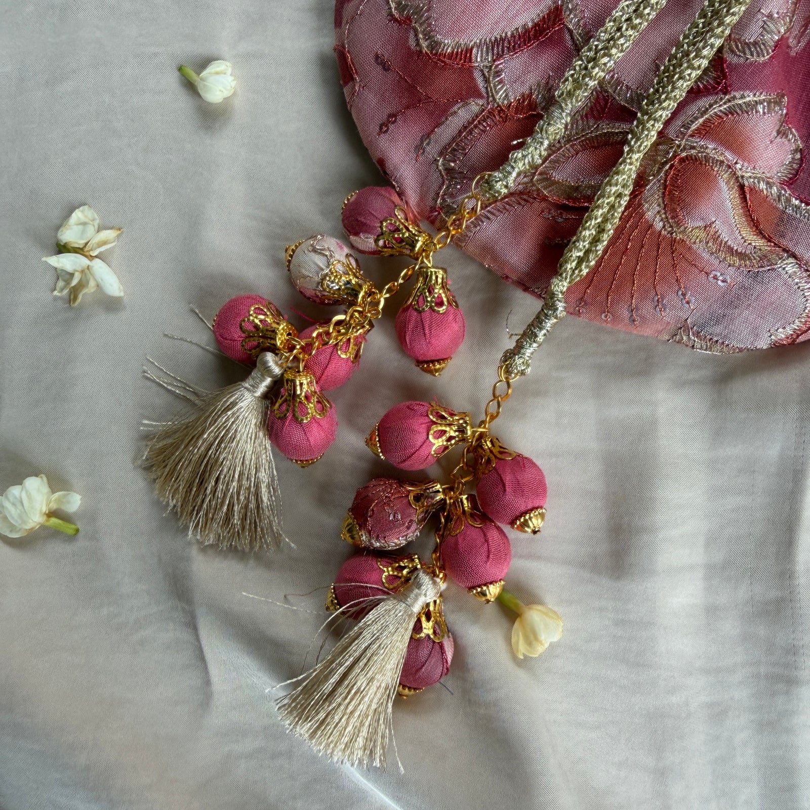 Pink Floral Mirror Work Strap Potli