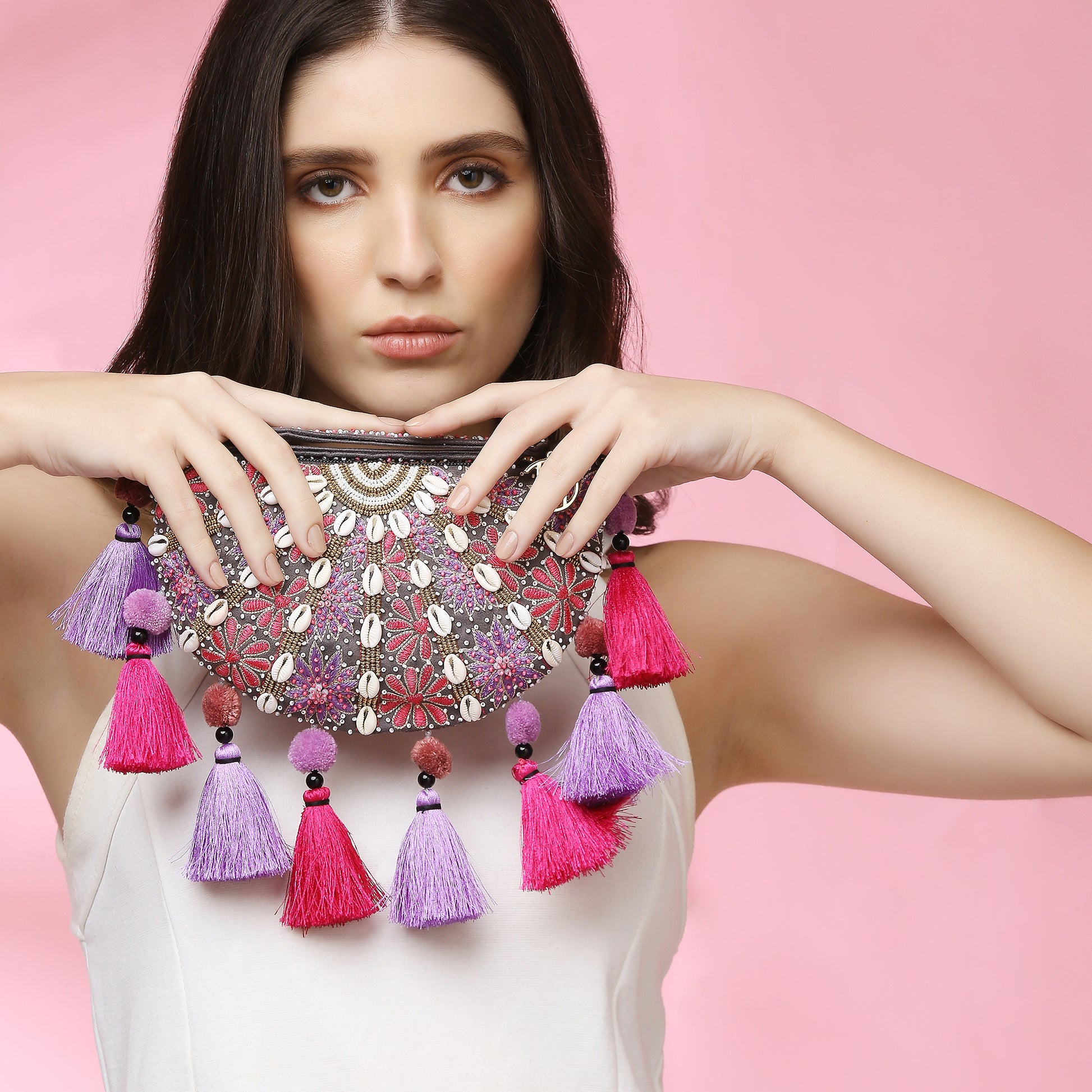 Luna Grey Halfmoon Clutch