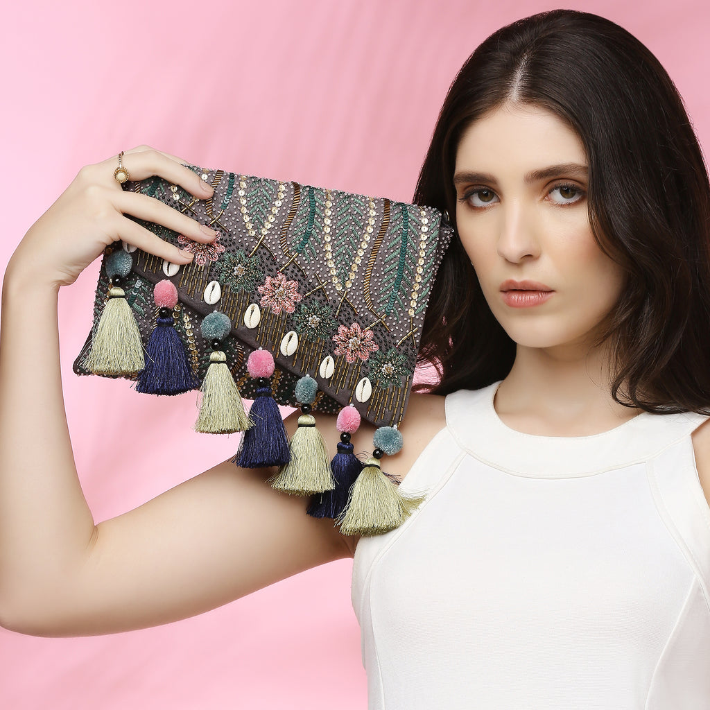 Gaia Grey envelope clutch
