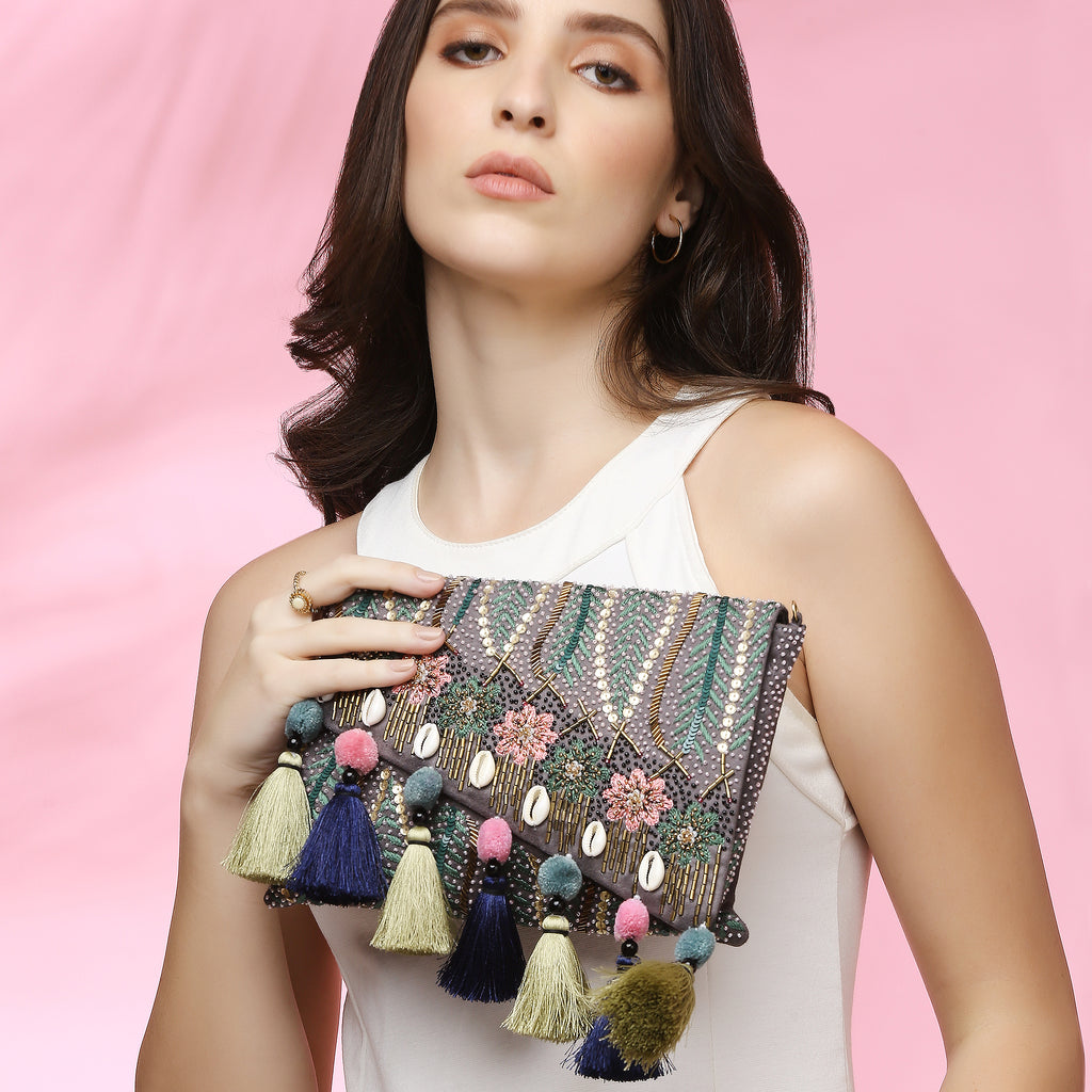 Gaia Grey envelope clutch