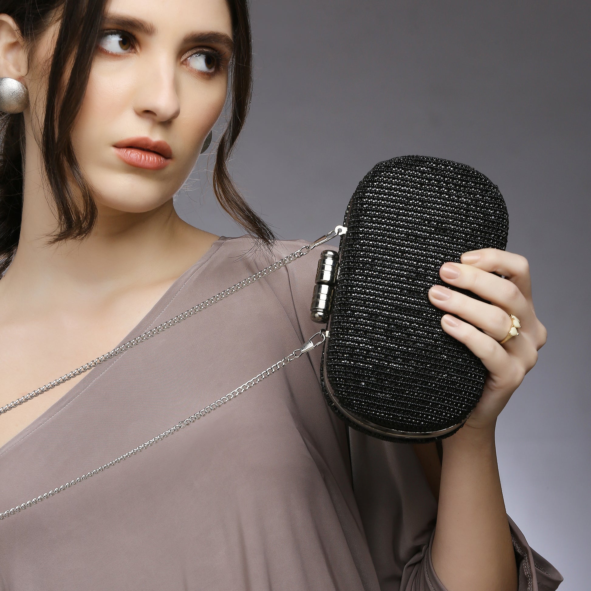 Juniper Black Embellished clutch