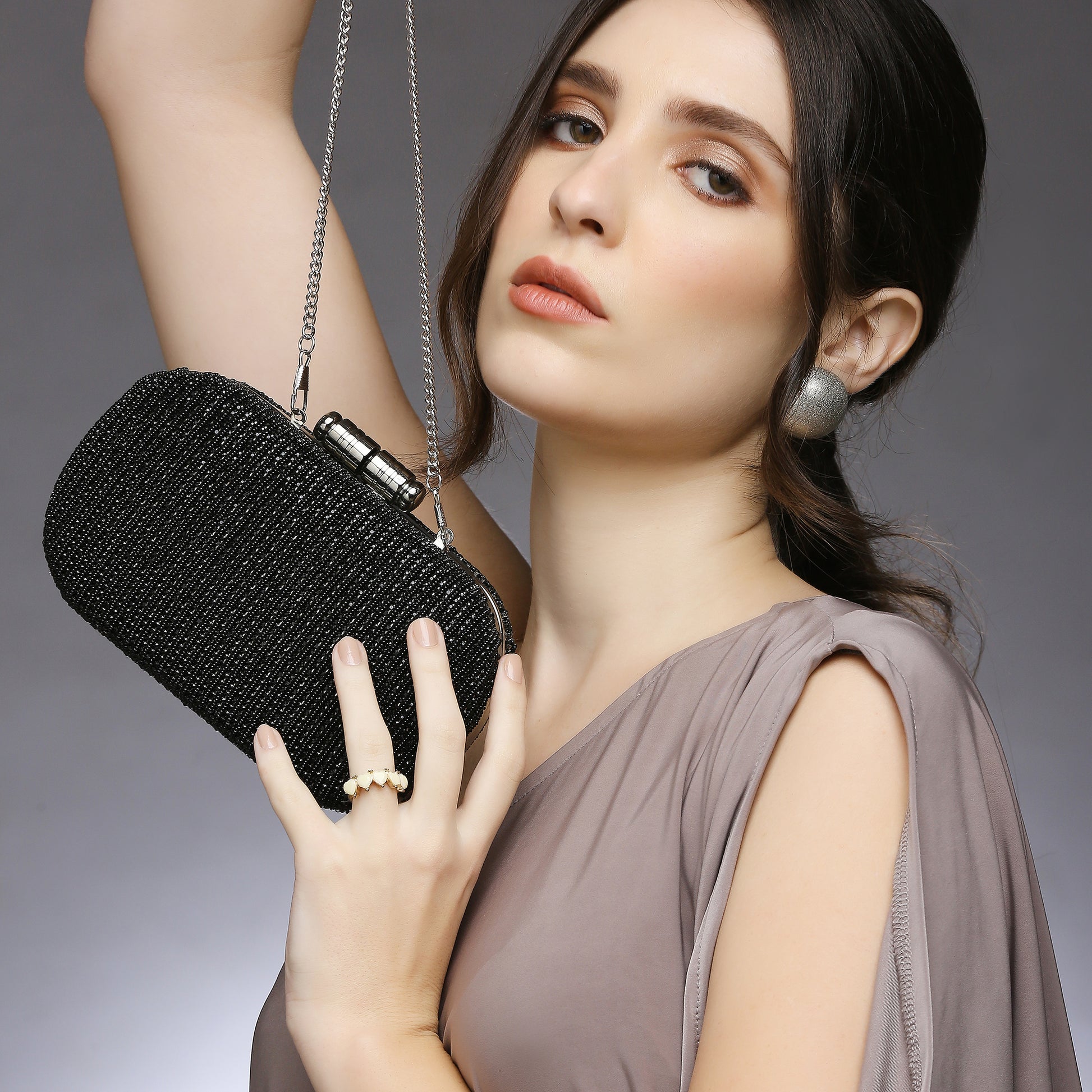 Juniper Black Embellished clutch