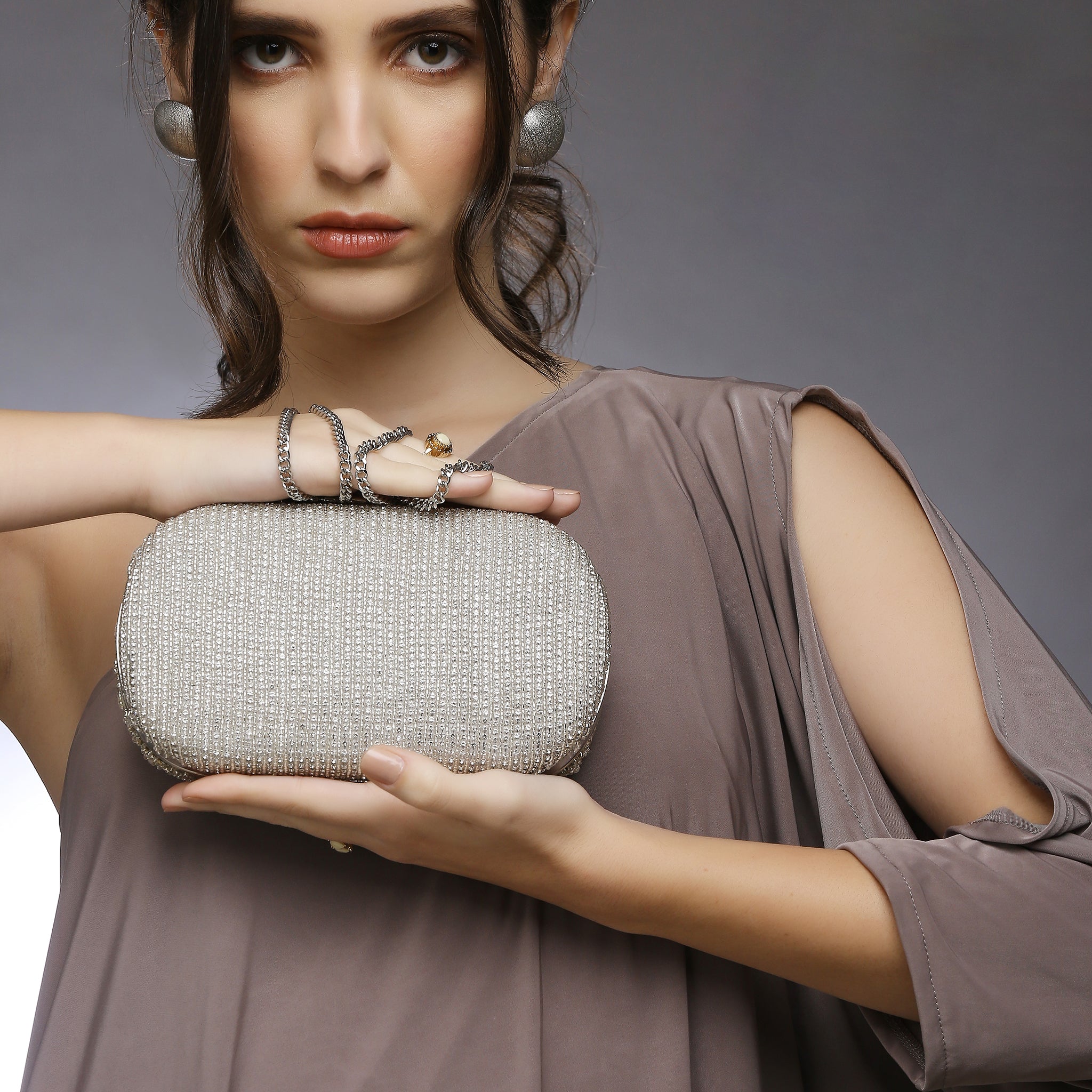 Juniper Silver embellished clutch
