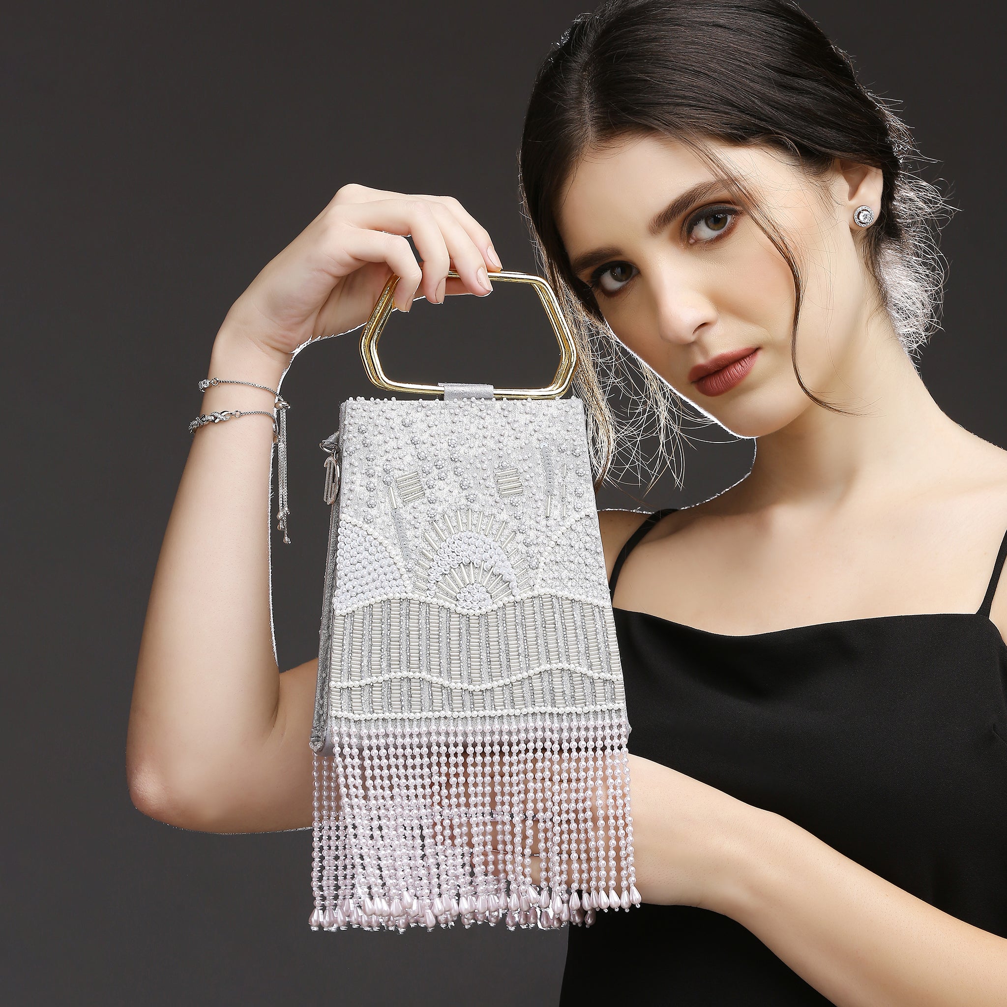 Demi Silver Embellished Handbag