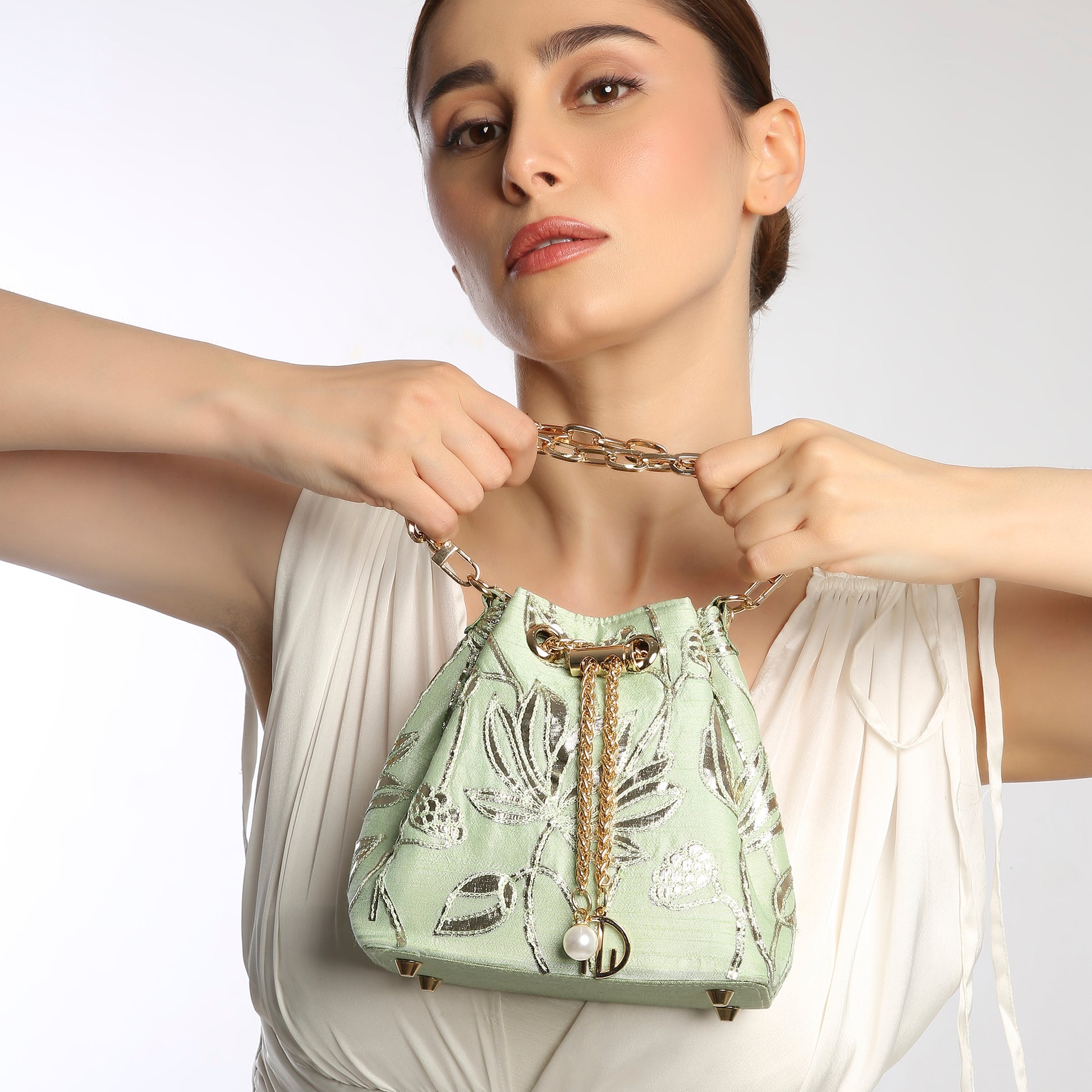 Green Lotus Gota work bucket bag