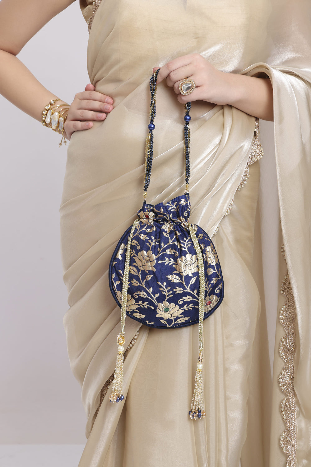 Banarasi Blue Floral Potli