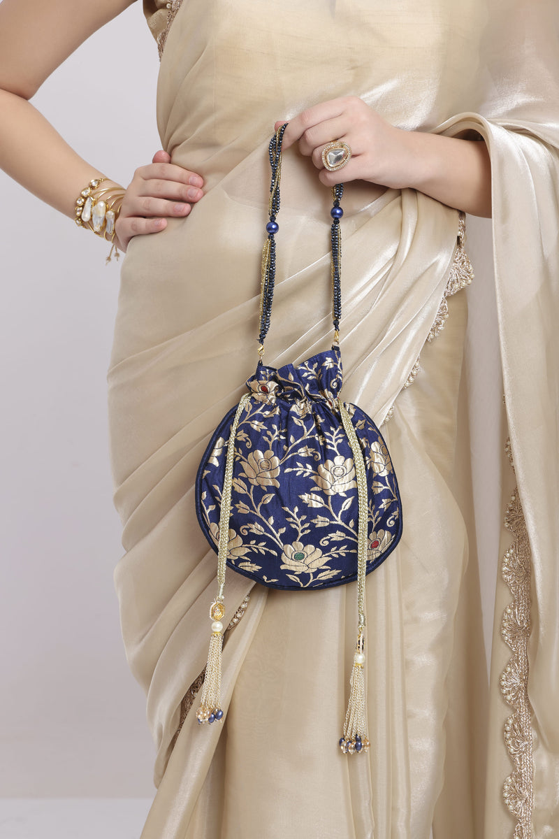 Banarasi Blue Floral Potli