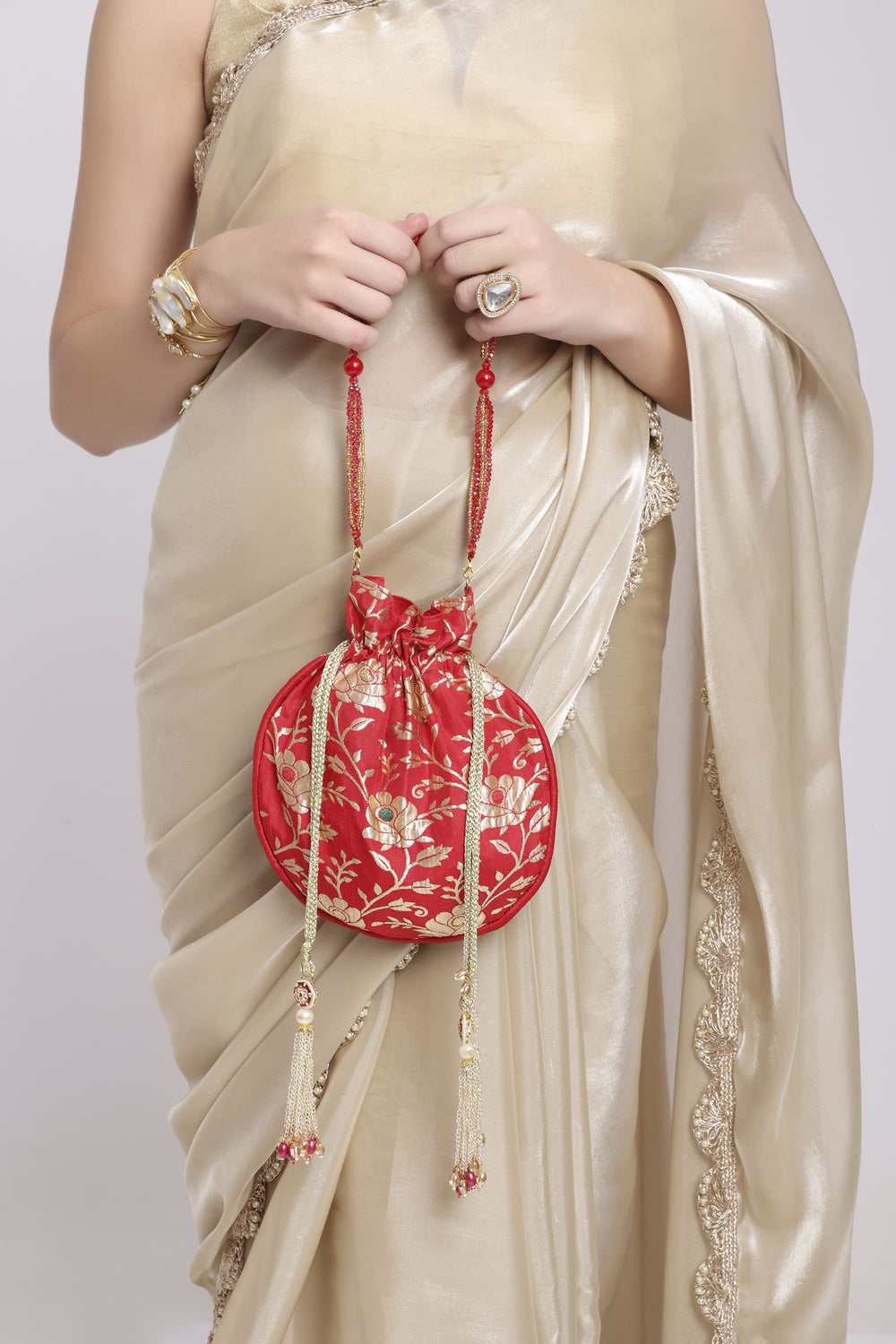 Banarasi Red Floral Potli