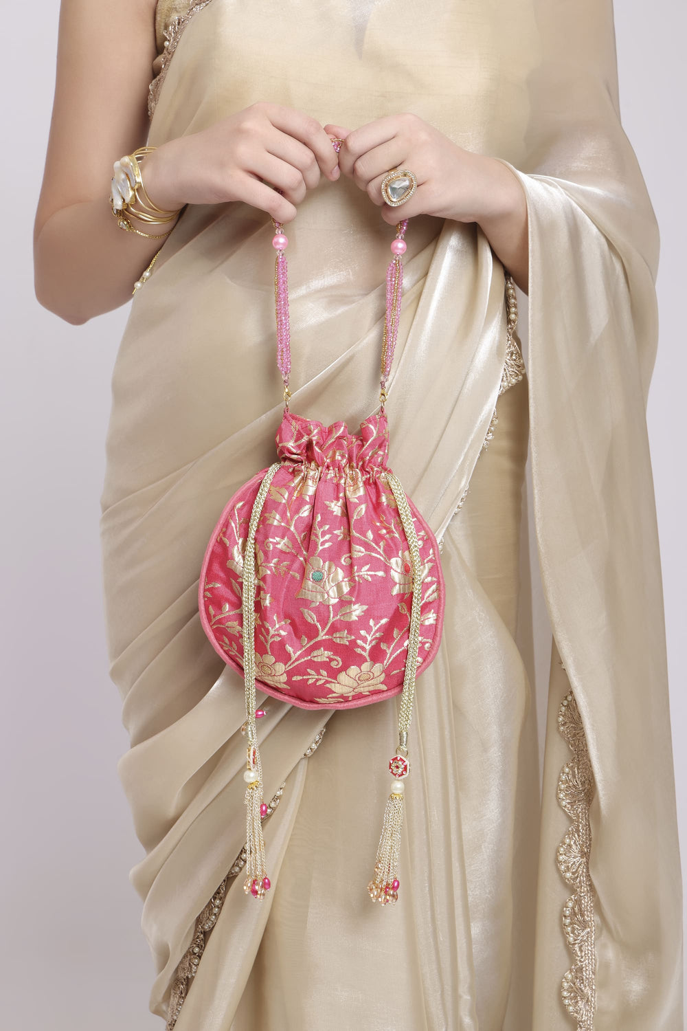Banarasi Pink Floral Potli