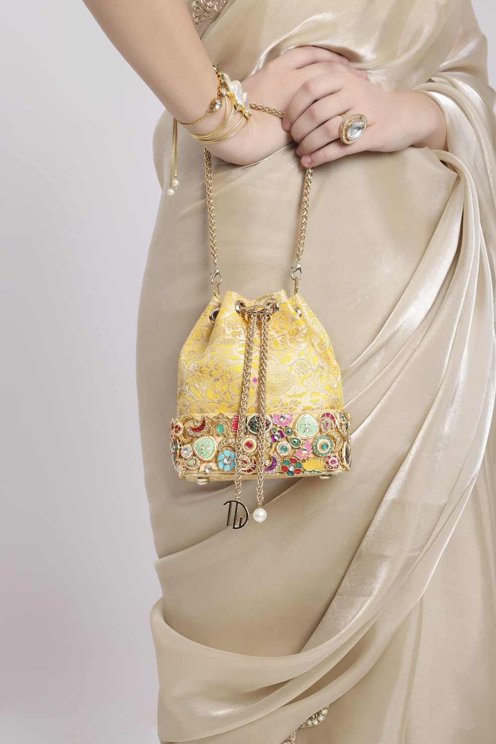 Banarasi Kundan Golden Bucket Bag