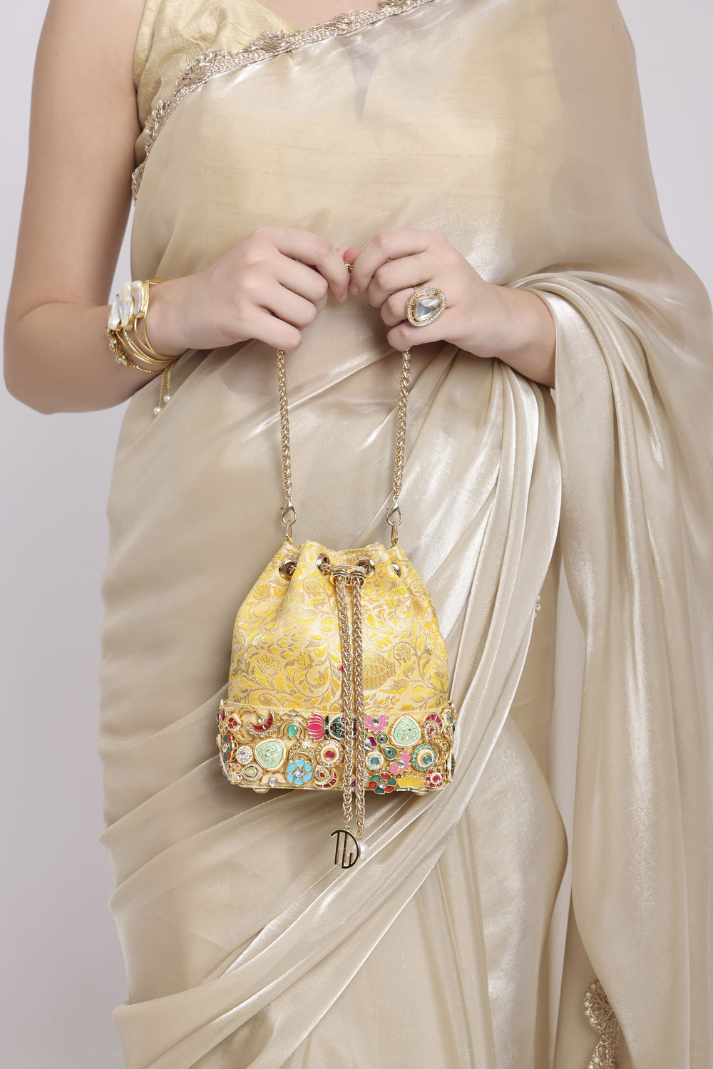 Banarasi Kundan Golden Bucket Bag