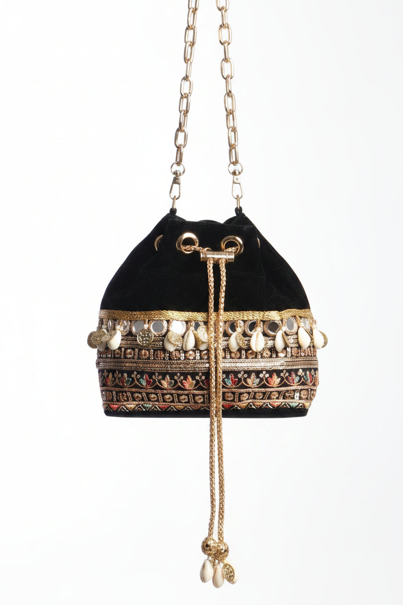 Black Velvet Bucket Bag