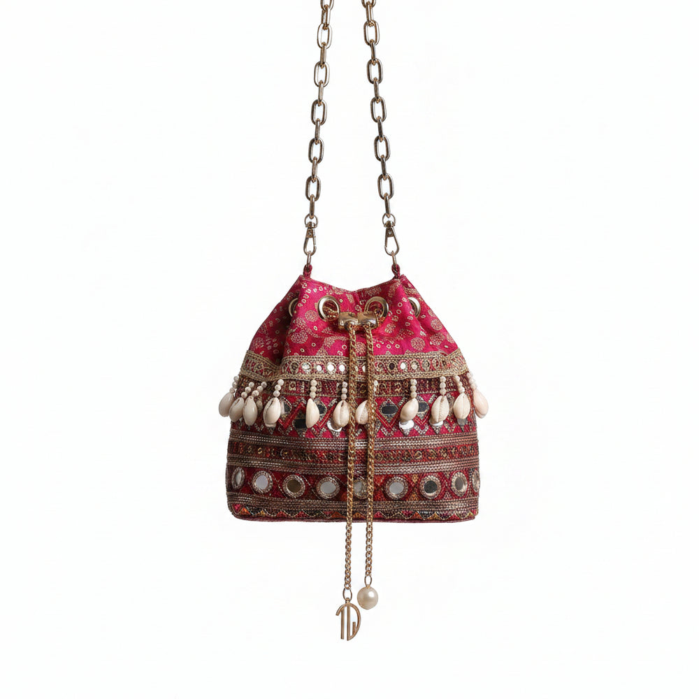 Pink Bandhani Bucket Bag
