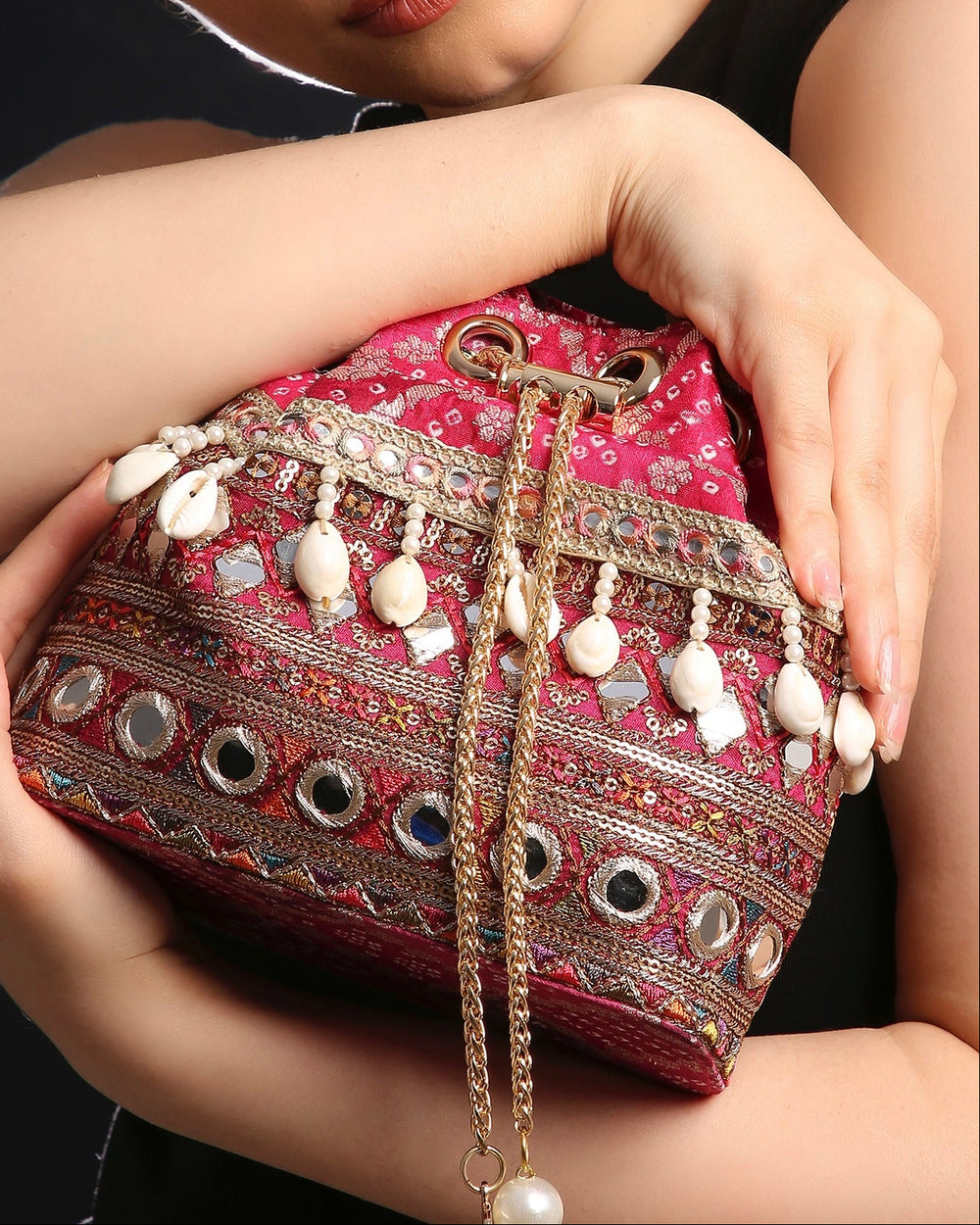 Pink Bandhani Bucket Bag
