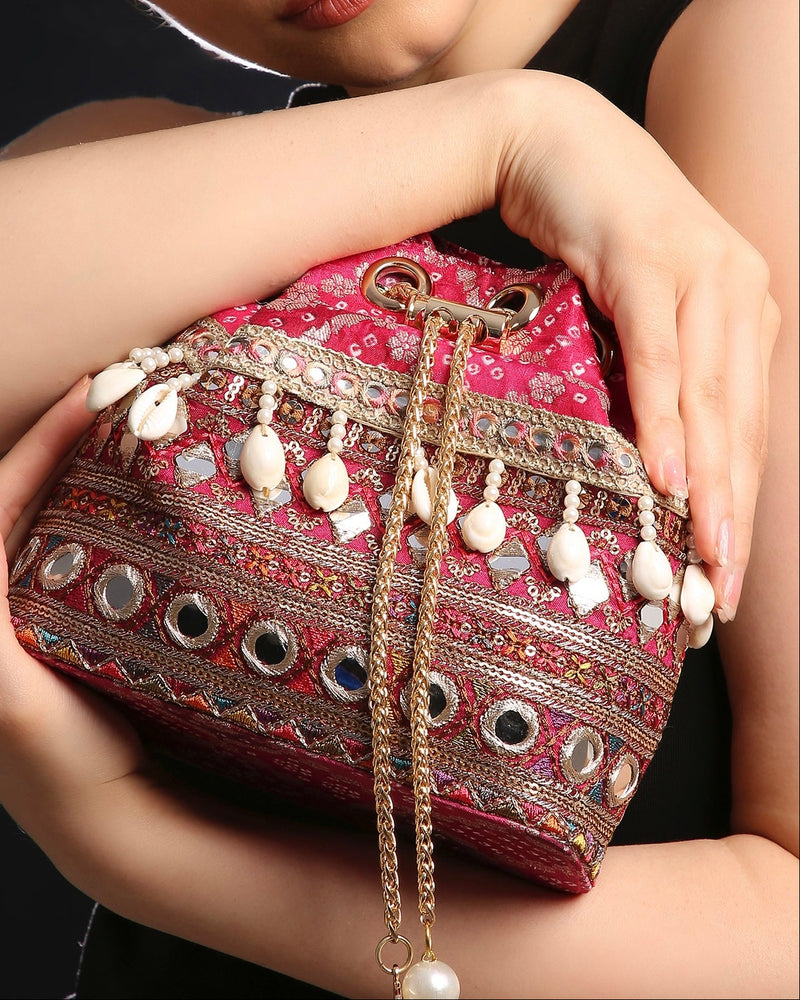 Pink Bandhani Bucket Bag