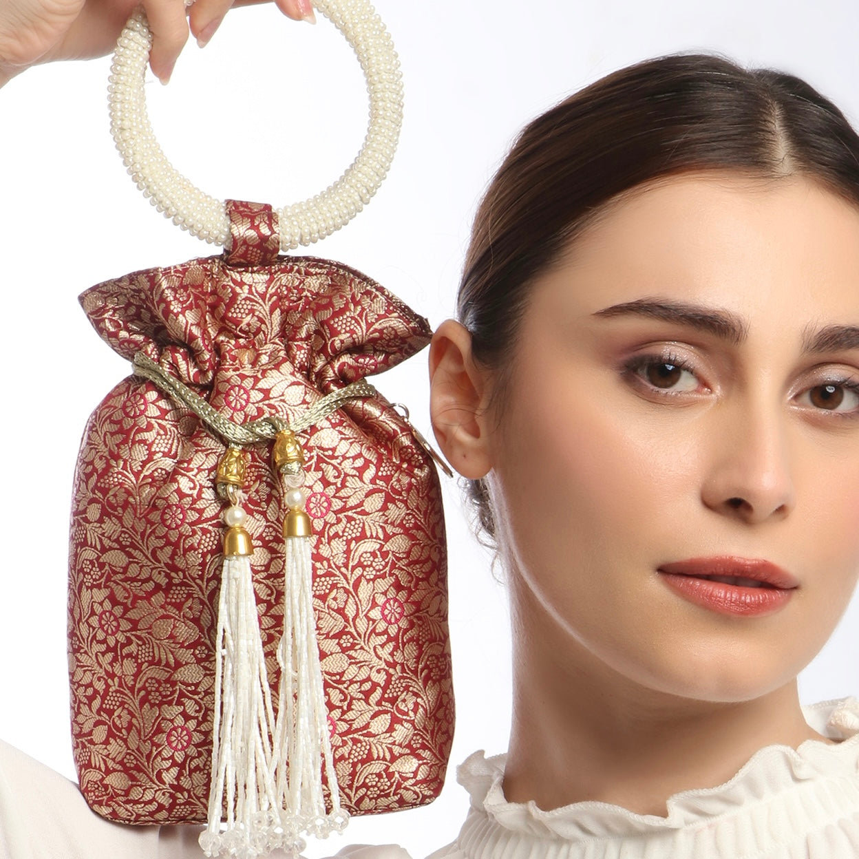 Red Banarasi Silk Potli