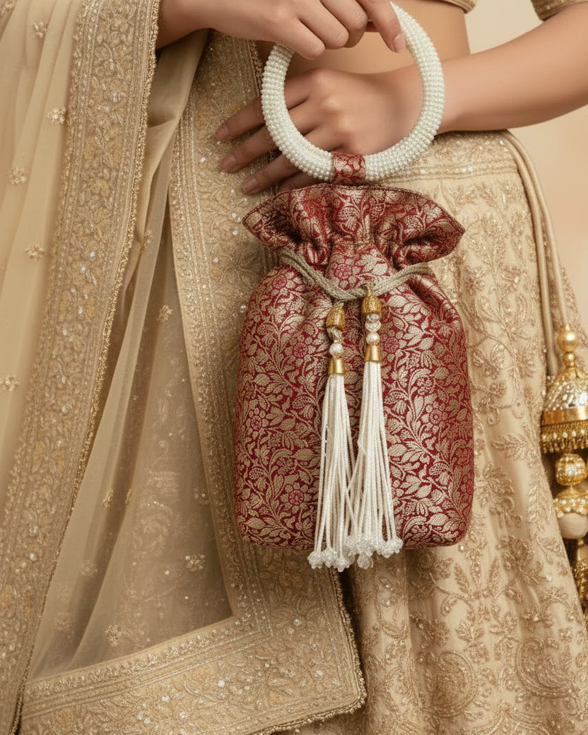 Red Banarasi Silk Potli