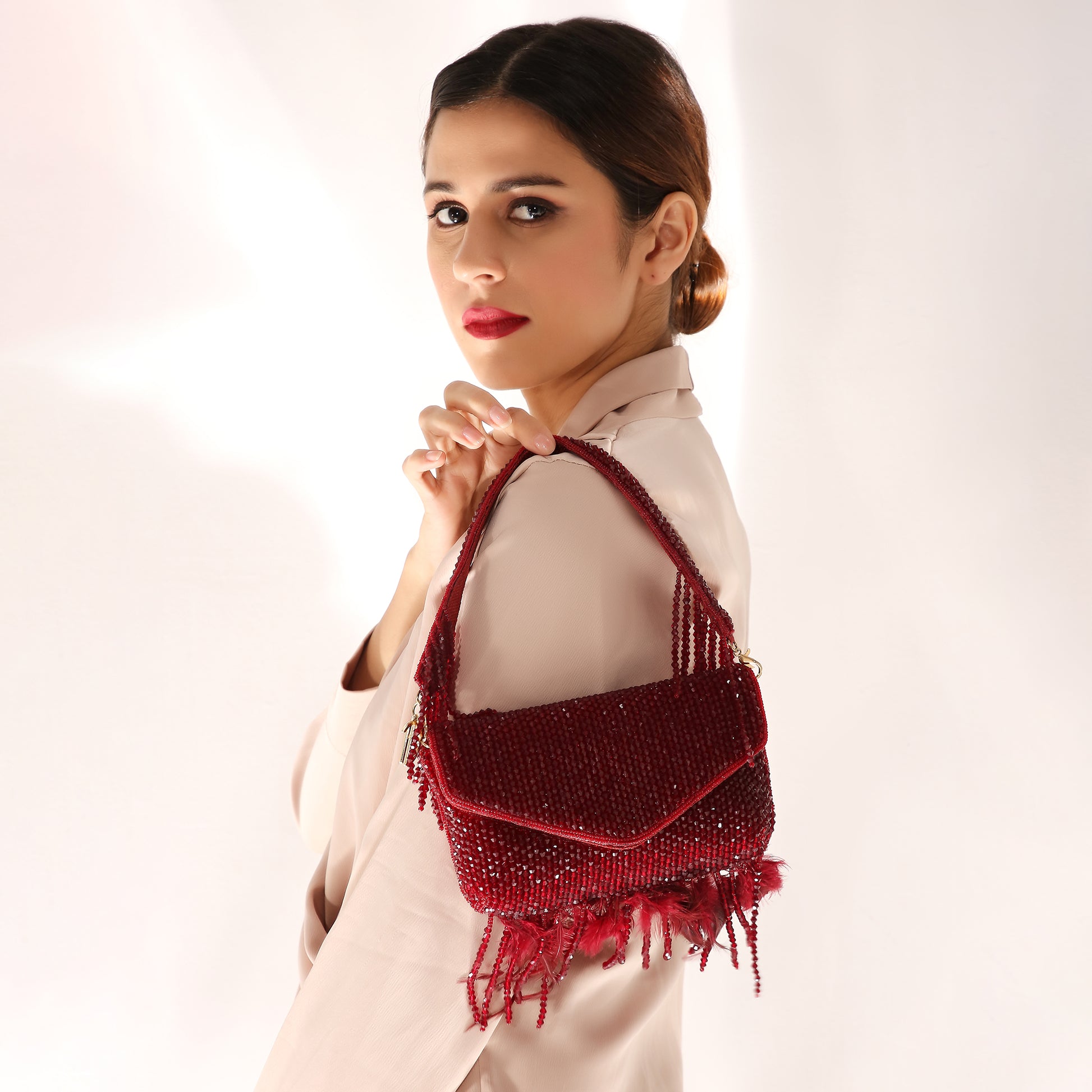 womens red clutch bag