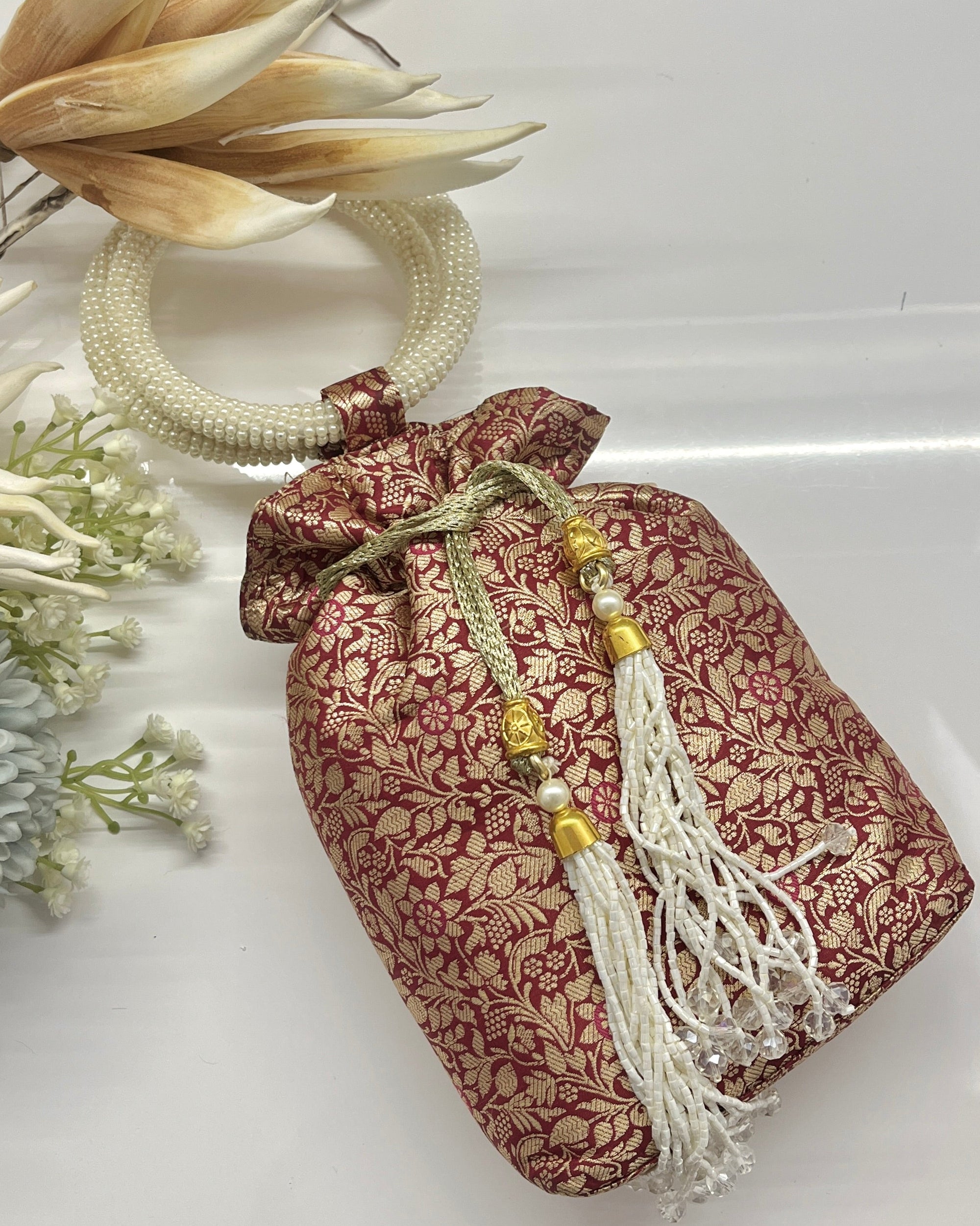 Red Silk Banarsi Potli