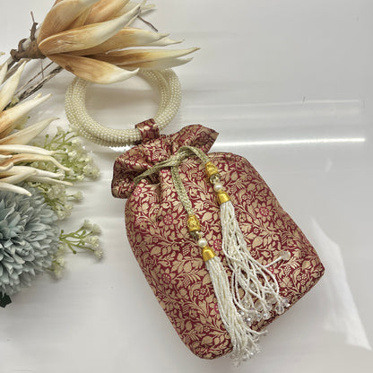 Red Silk Banarsi Potli