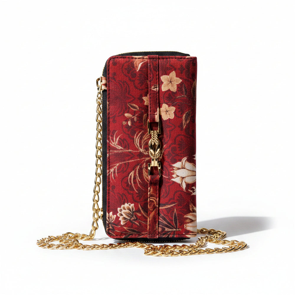Red Suede Flora and Fauna Wallet