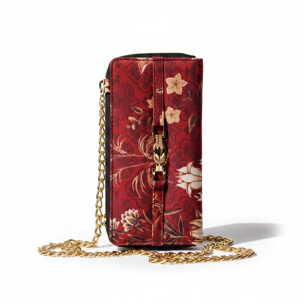 Red Suede Flora and Fauna Wallet