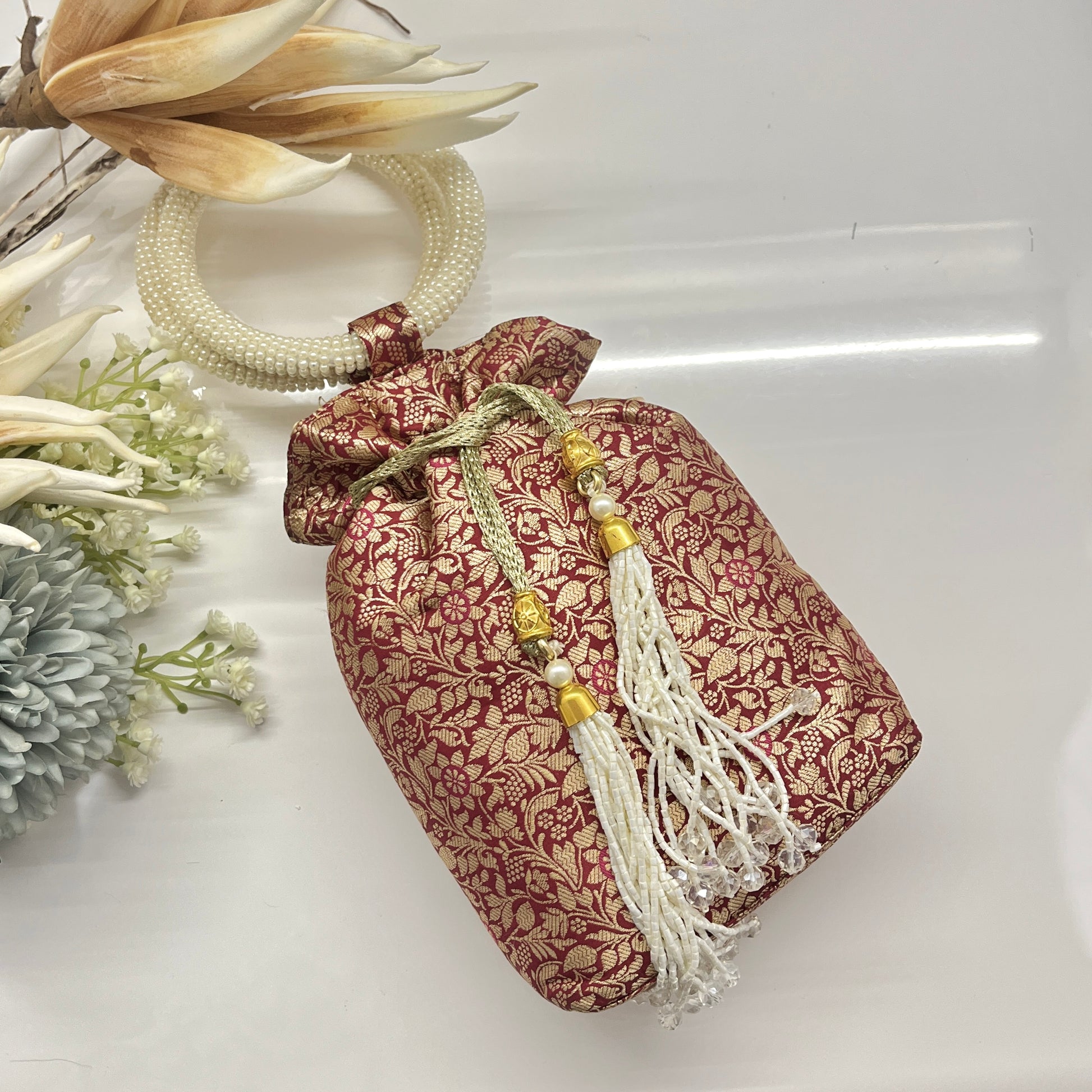 Red & Gold Silk Banarsi Potli