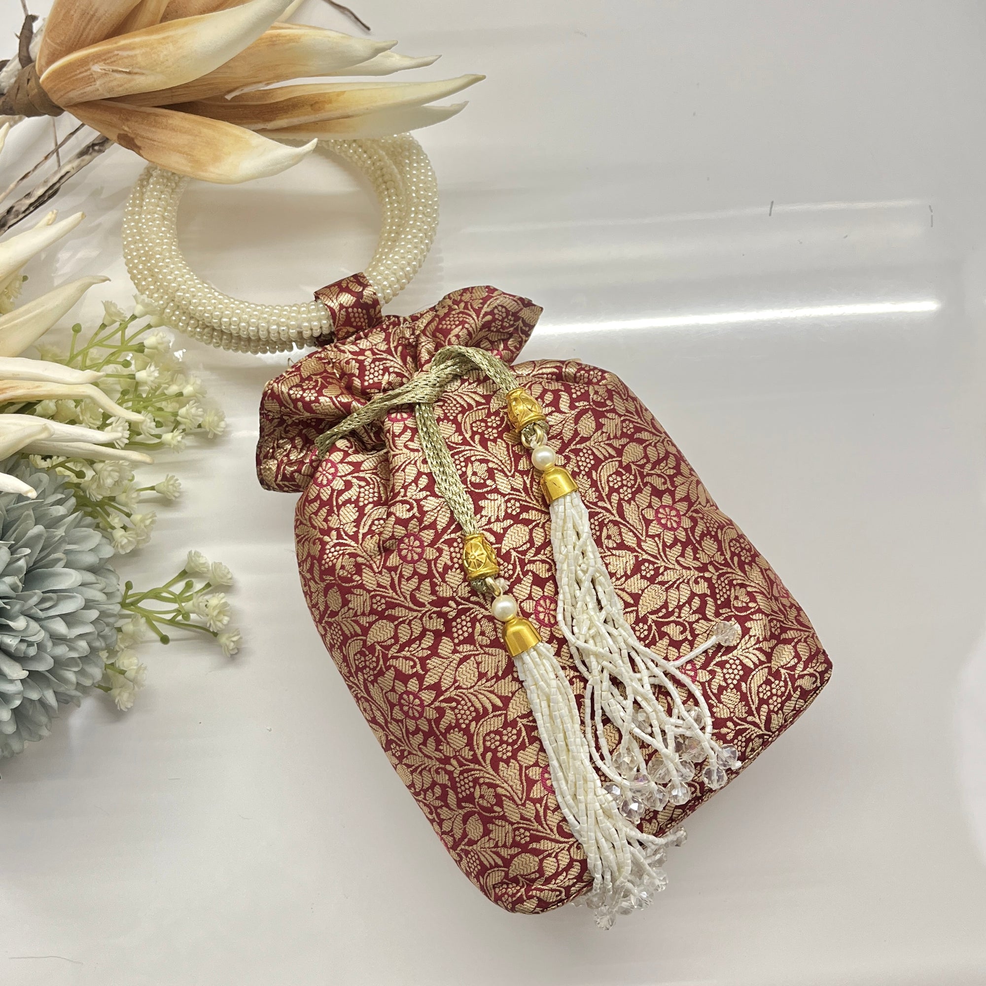 Red & Gold Silk Banarsi Potli