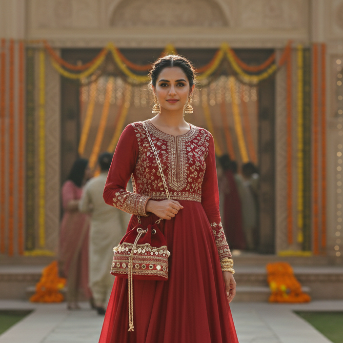 Rani Red Velvet Bucket Bag