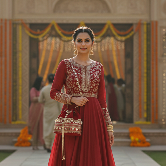 Rani Red Velvet Bucket Bag