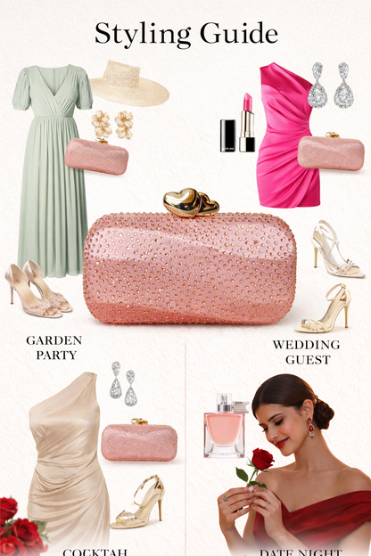 Styling guide for various occasions with dresses, accessories, and makeup.
