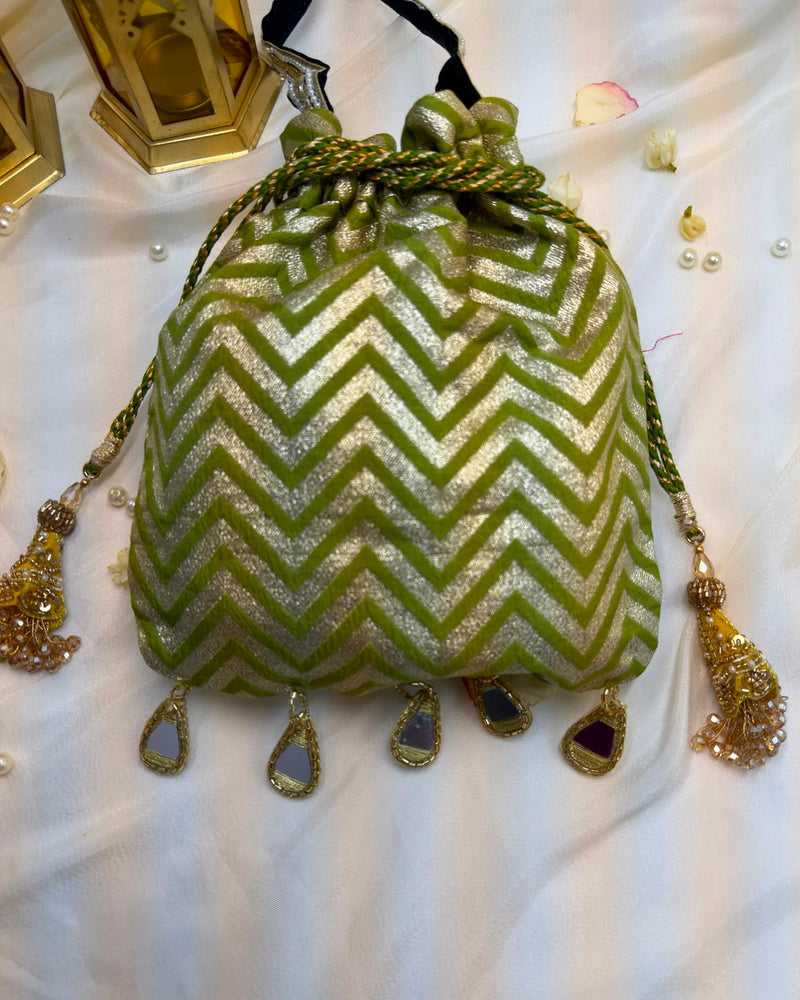 Silk Potli  Green Mirror Latkan