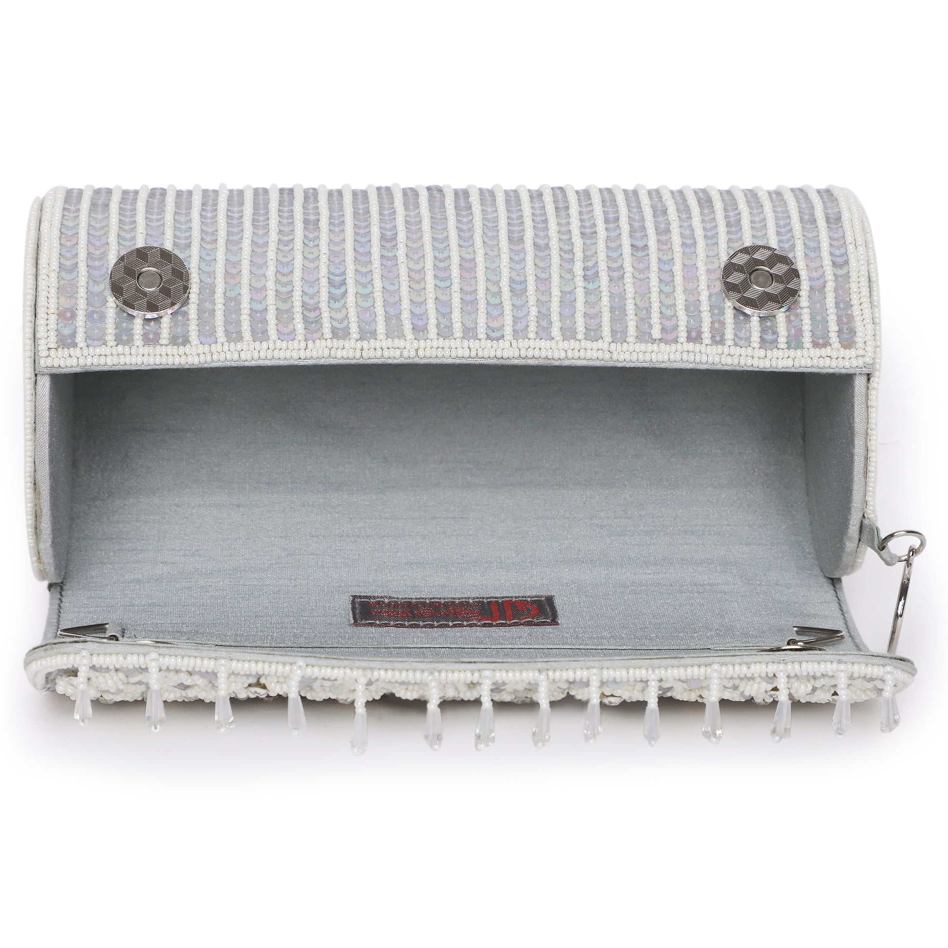 Floral Beaded Silver Clutch