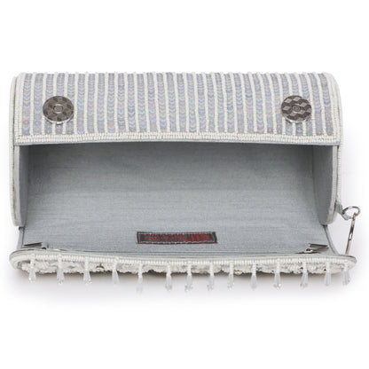 Floral Beaded Silver Clutch