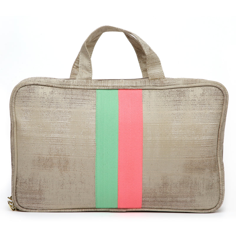BEIGE STRIPED VANITY ORGANISER