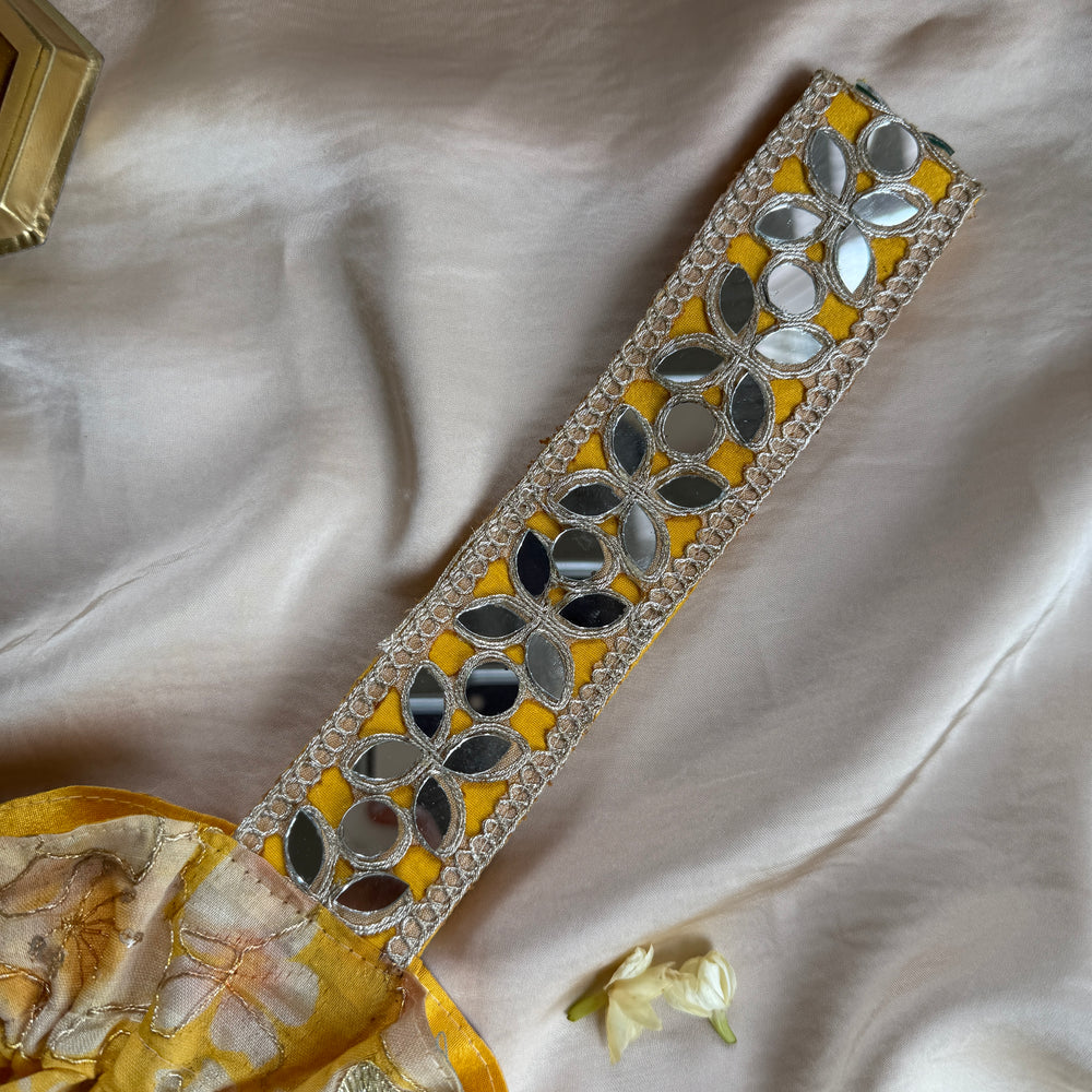 Yellow Floral Mirror Work Strap Potli