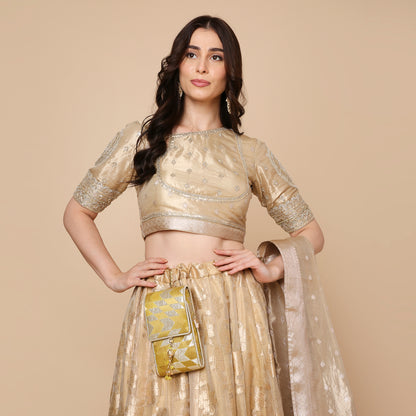 Banarsi Ikhat Patterned Yellow Sling Bag for Mobile