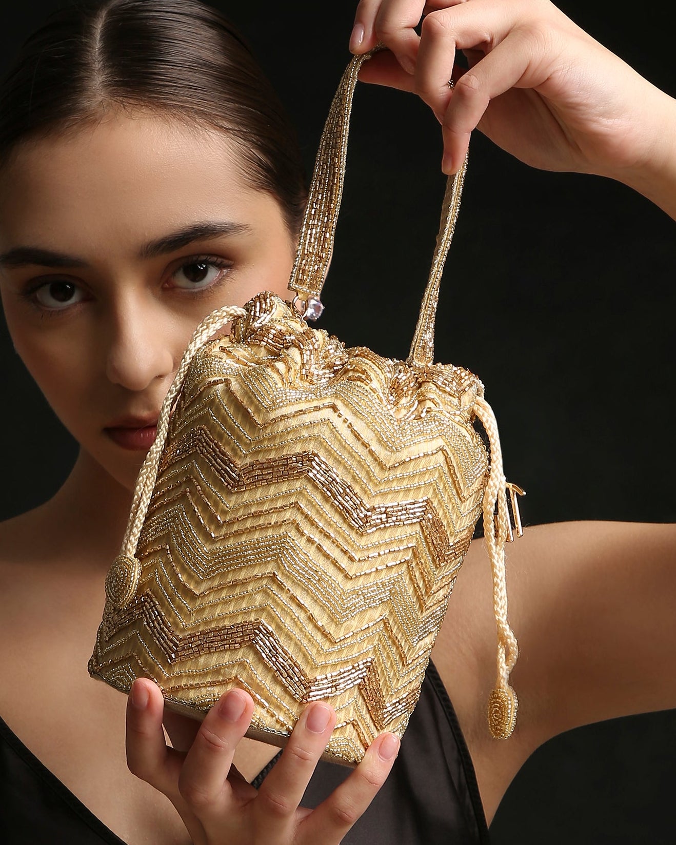 Gold Zardozi Bucket Potli