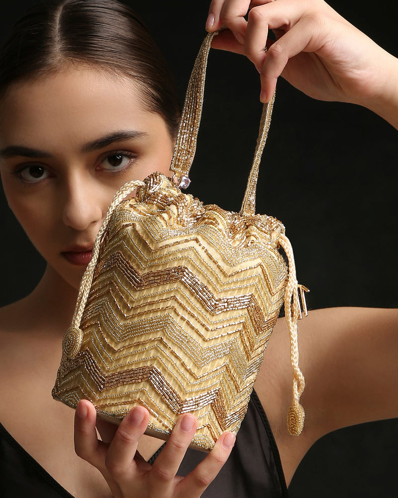 Gold Zardozi Bucket Potli