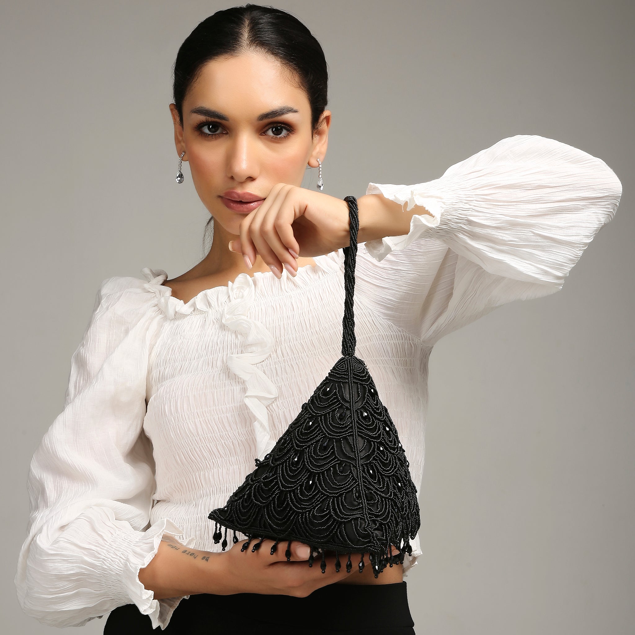 Tiara Black triangle handbag