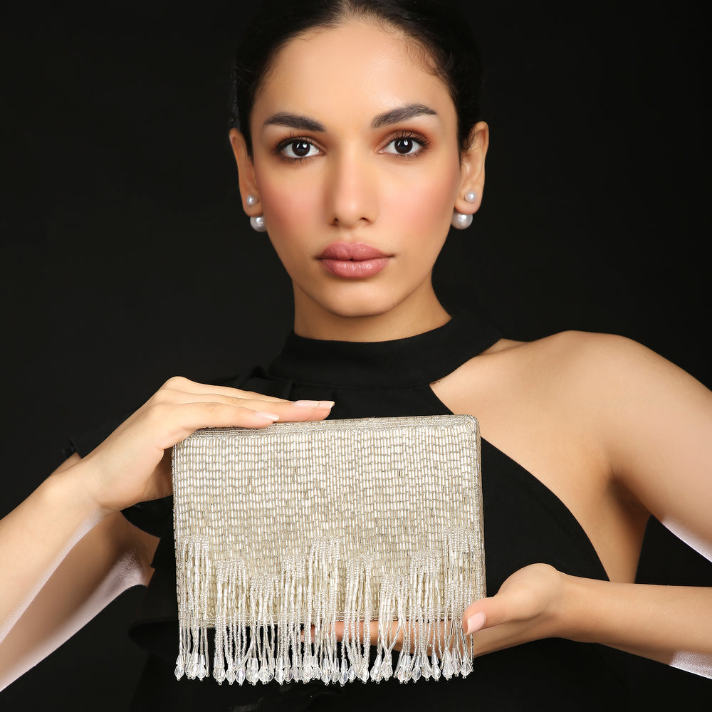Edie Silver Clutch bag