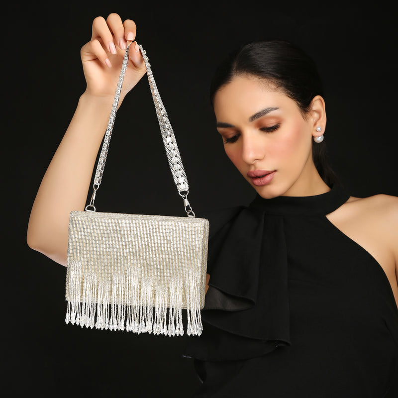 Edie Silver Clutch bag