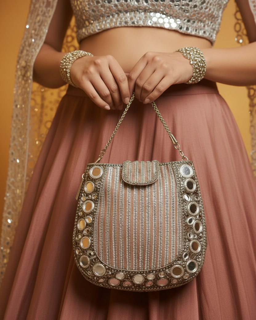 Mirror champagne Rose Gold Mini Handbag
