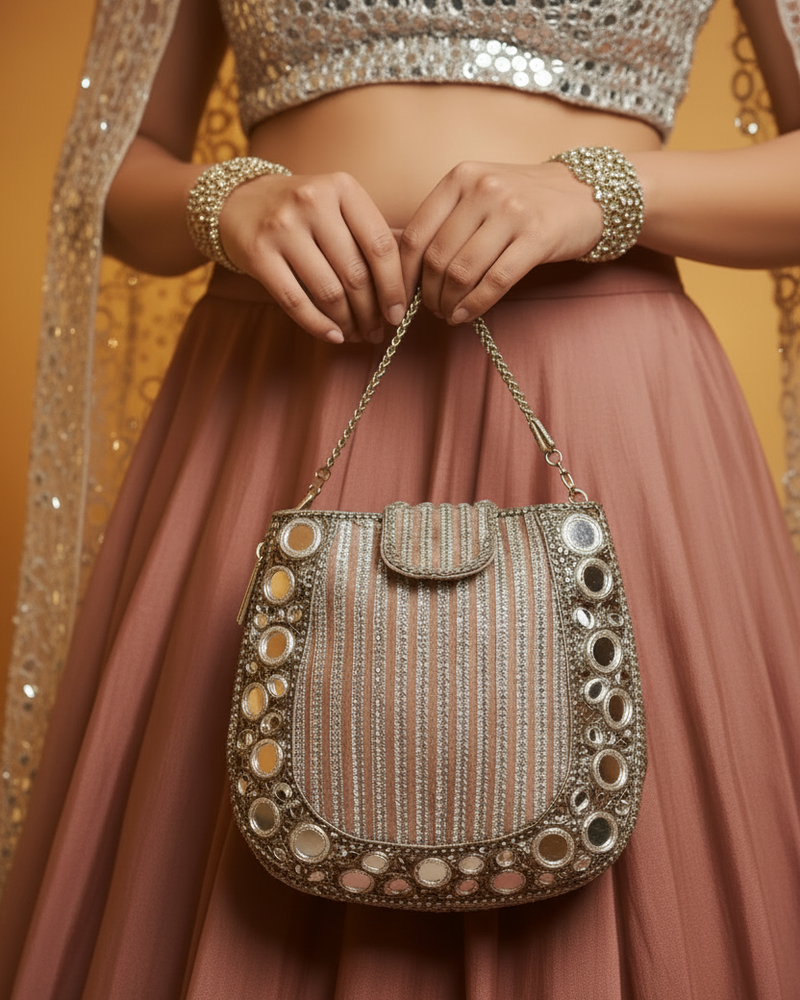 Mirror champagne Rose Gold Mini Handbag
