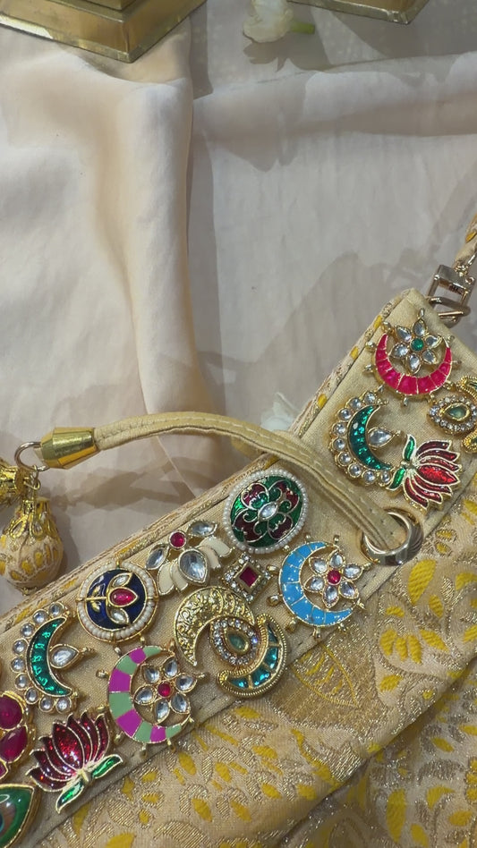 Banarasi Kundan Golden Potli Bag